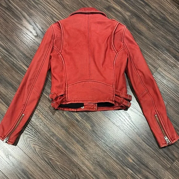 Red Ashville Lamb Leather Biker Jacket size 38 (size 6) - Picture 6 of 9